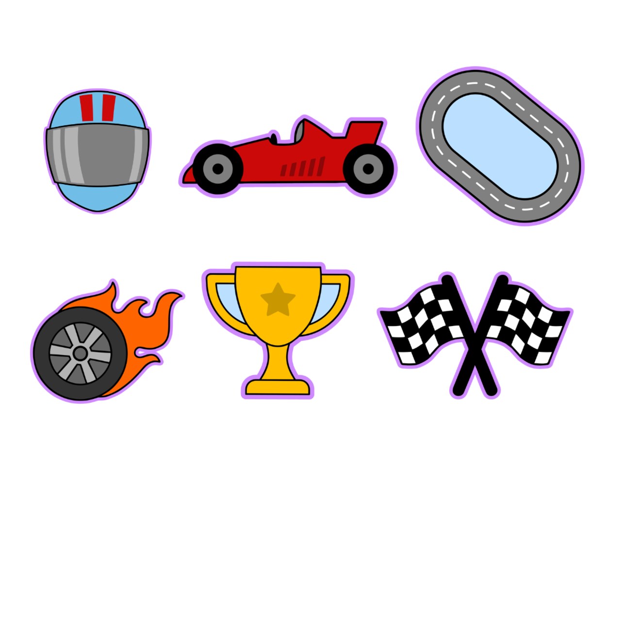 Race Day Icons Cookie Cutter 6 pc Collection Cookie Cutter Set or Cookie Cutter & Stamp Set